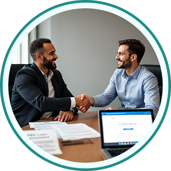 Two businessmen shaking hands in a meeting